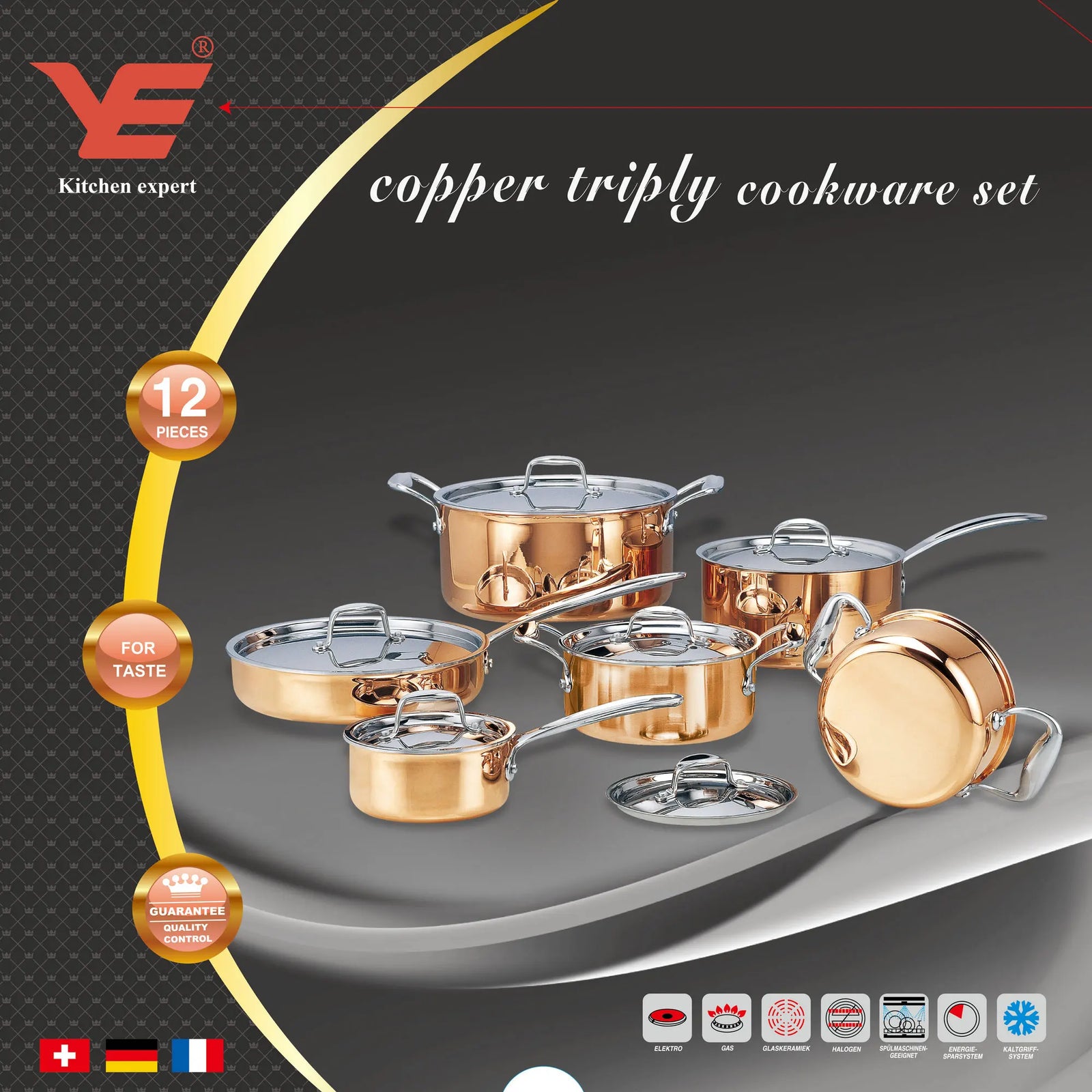 Luxury 12-Piece Triply Copper Cookware Set