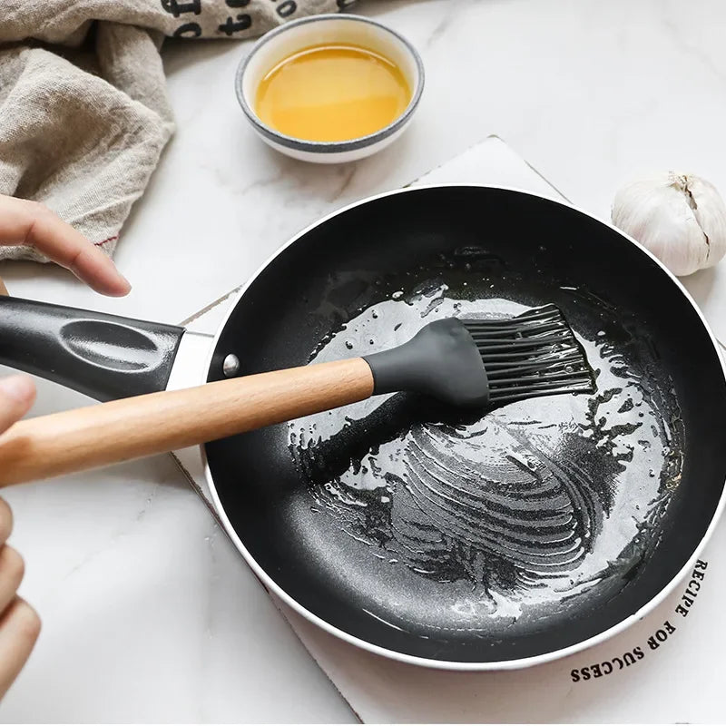 12PCS Silicone Kitchen Utensils Set – Non-Stick Cooking Tools with Wooden Handles – Spatula, Shovel, Egg Beaters & More