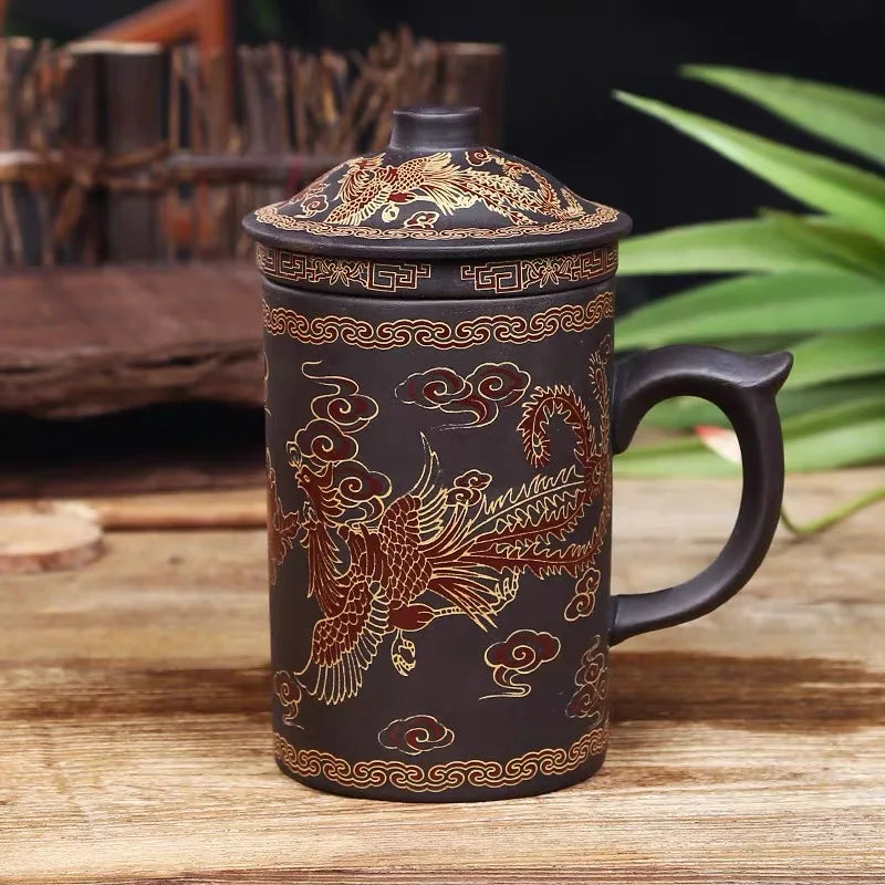 Yixing Dragon-Enhanced Purple Clay Tea Mug with Infuser and Lid for Discerning Tea Connoisseurs