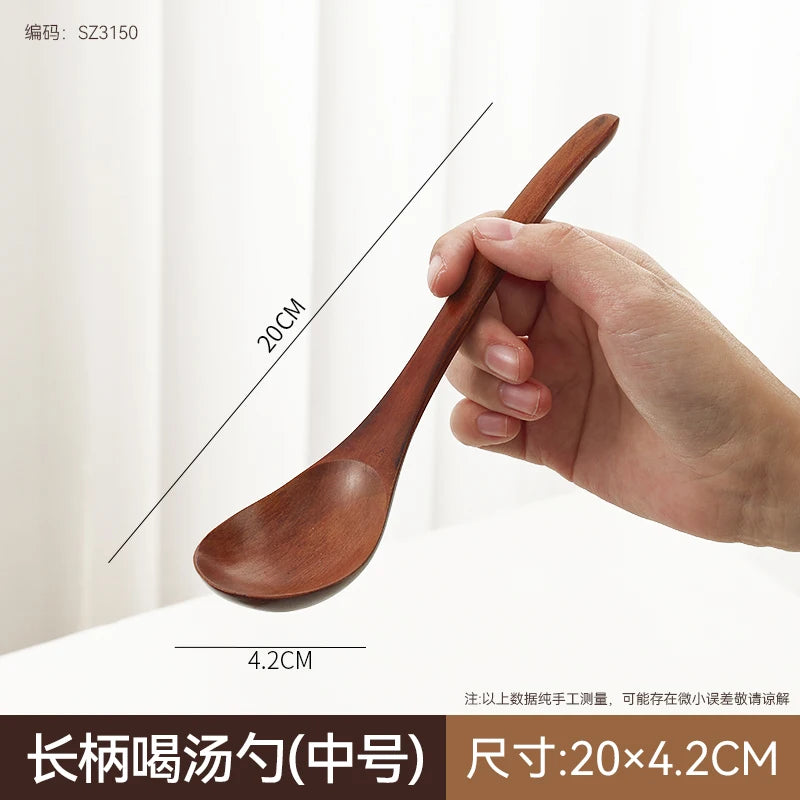 Elegant Japanese Artisan Wooden Soup Spoon with Extended Handle for Fine Dining