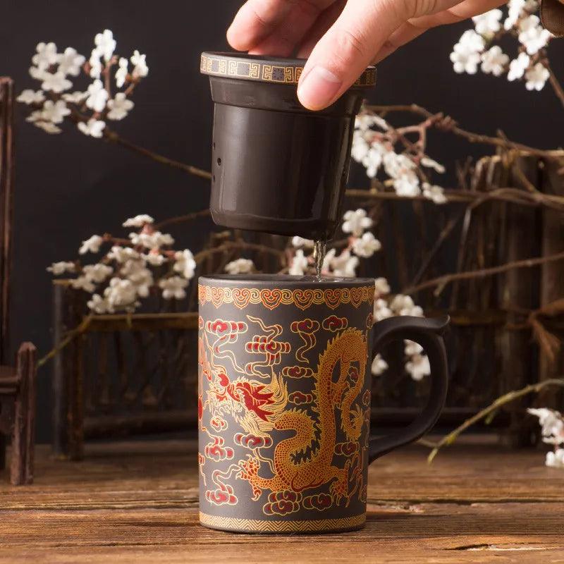 Yixing Dragon-Enhanced Purple Clay Tea Mug with Infuser and Lid for Discerning Tea Connoisseurs