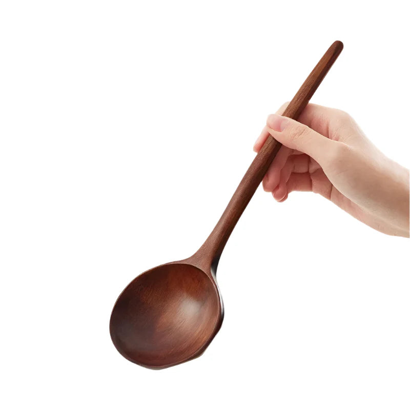 Elegant Japanese Artisan Wooden Soup Spoon with Extended Handle for Fine Dining