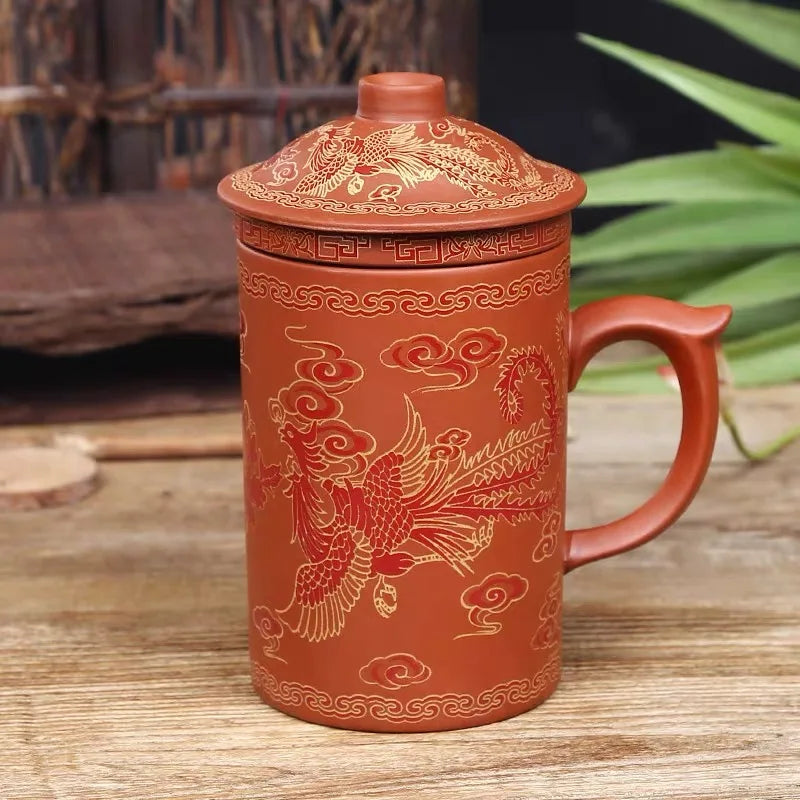Yixing Dragon-Enhanced Purple Clay Tea Mug with Infuser and Lid for Discerning Tea Connoisseurs