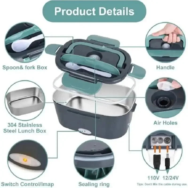 Electric Lunch Box Food Heater 3-In-1 Portable Food Warmer Lunch Box for Car & Home