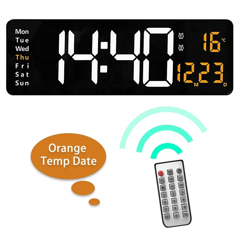 USB Powered Large Digital Wall Clock 9 Inch Temperature