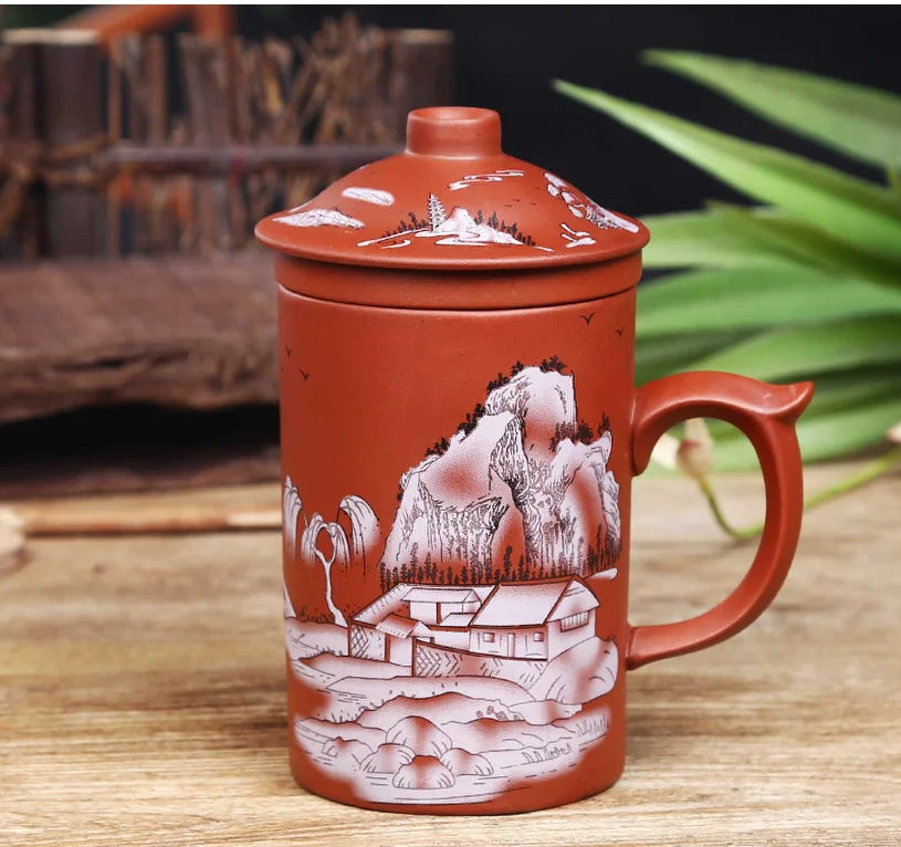 Yixing Dragon-Enhanced Purple Clay Tea Mug with Infuser and Lid for Discerning Tea Connoisseurs