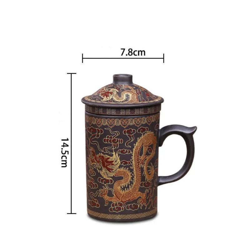 Yixing Dragon-Enhanced Purple Clay Tea Mug with Infuser and Lid for Discerning Tea Connoisseurs