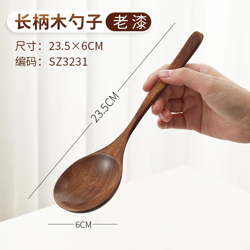 Elegant Japanese Artisan Wooden Soup Spoon with Extended Handle for Fine Dining