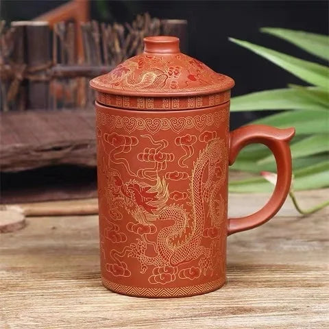 Yixing Dragon-Enhanced Purple Clay Tea Mug with Infuser and Lid for Discerning Tea Connoisseurs