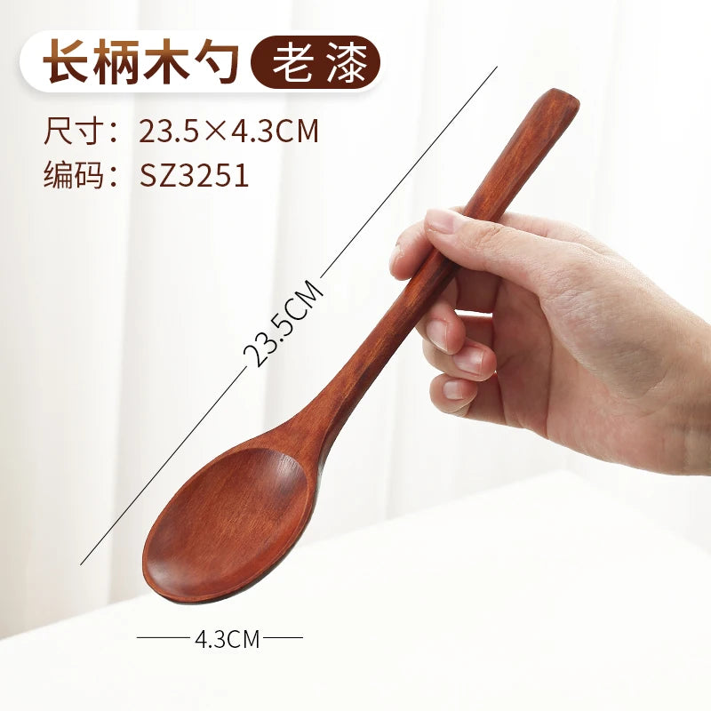 Elegant Japanese Artisan Wooden Soup Spoon with Extended Handle for Fine Dining