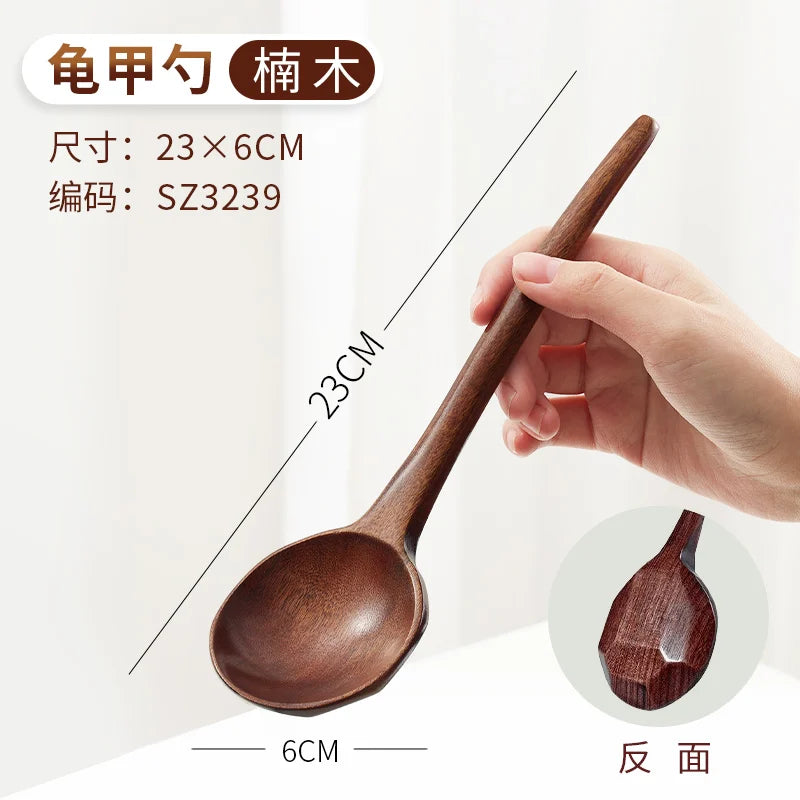 Elegant Japanese Artisan Wooden Soup Spoon with Extended Handle for Fine Dining