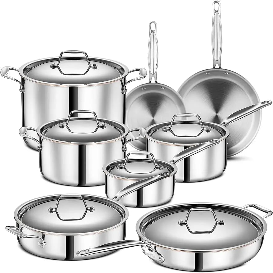 Legend 14 pc Copper Core Stainless Steel Pots & Pans Set | Pro Quality 5-Ply Clad Cookware | Professional Chef Grade Home Cookin