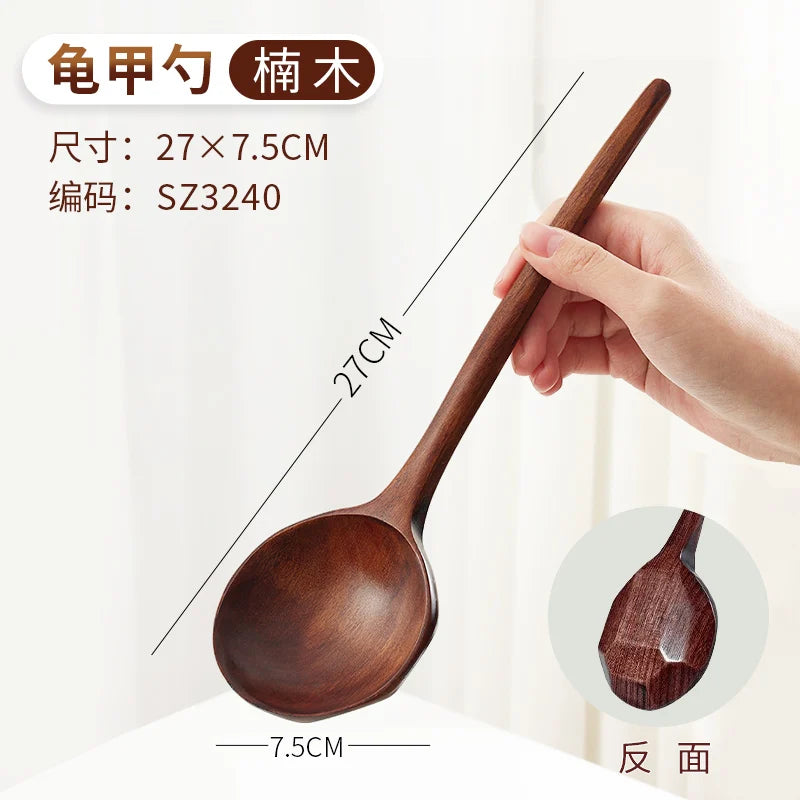 Elegant Japanese Artisan Wooden Soup Spoon with Extended Handle for Fine Dining