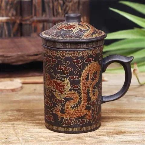Yixing Dragon-Enhanced Purple Clay Tea Mug with Infuser and Lid for Discerning Tea Connoisseurs