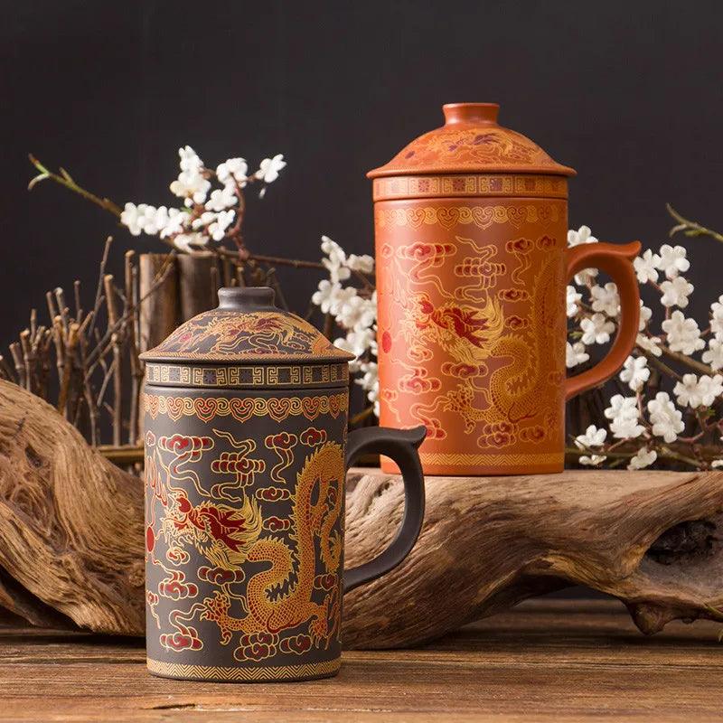 Yixing Dragon-Enhanced Purple Clay Tea Mug with Infuser and Lid for Discerning Tea Connoisseurs
