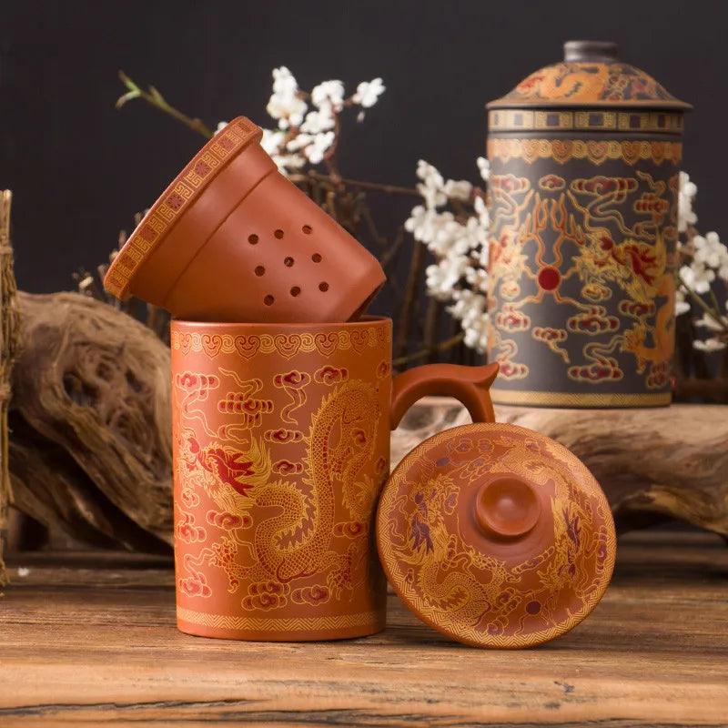 Yixing Dragon-Enhanced Purple Clay Tea Mug with Infuser and Lid for Discerning Tea Connoisseurs