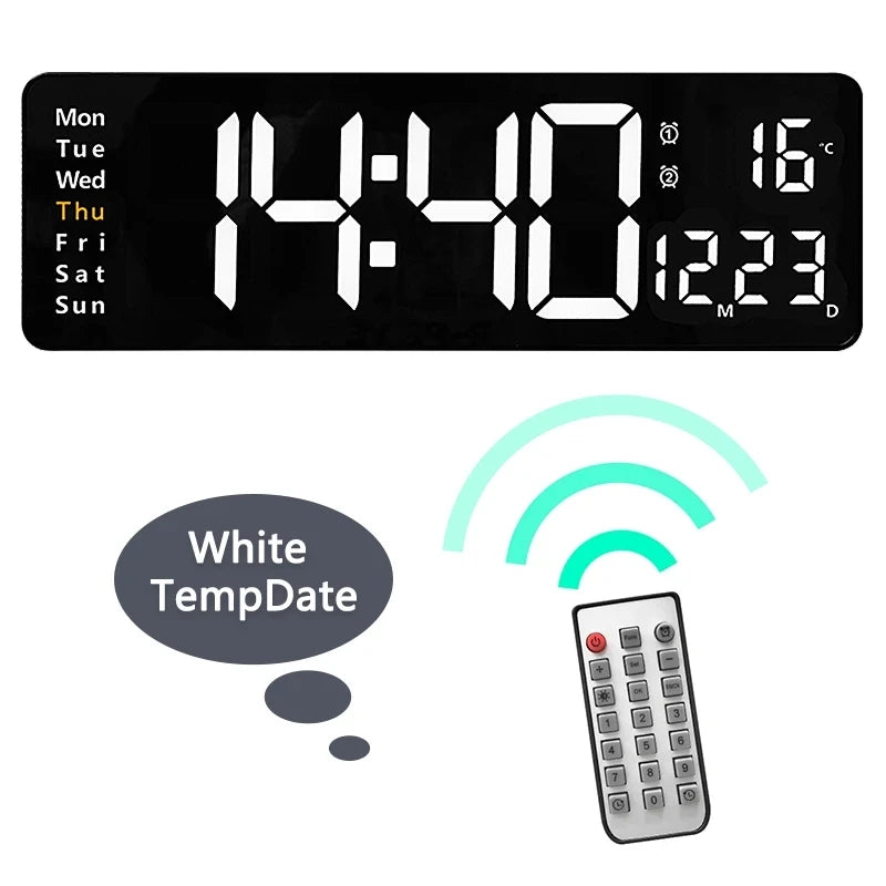 USB Powered Large Digital Wall Clock 9 Inch Temperature