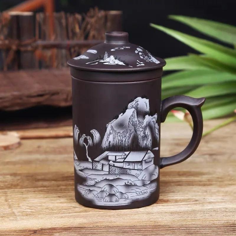 Yixing Dragon-Enhanced Purple Clay Tea Mug with Infuser and Lid for Discerning Tea Connoisseurs