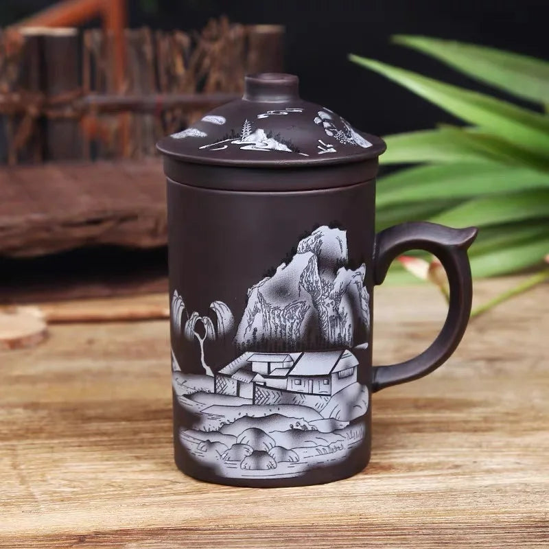 Yixing Dragon-Enhanced Purple Clay Tea Mug with Infuser and Lid for Discerning Tea Connoisseurs
